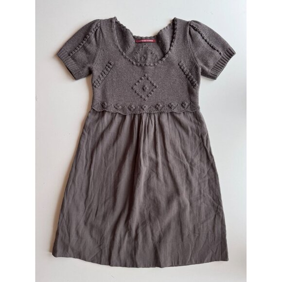COMPTOIR DES COTONNIERS Farah Taupe Wool Knit Cotton Gauze Empire Dress, Size M - Picture 5 of 14
